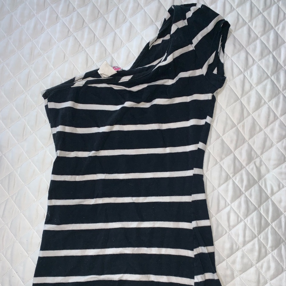 One shoulder black and white stripe top